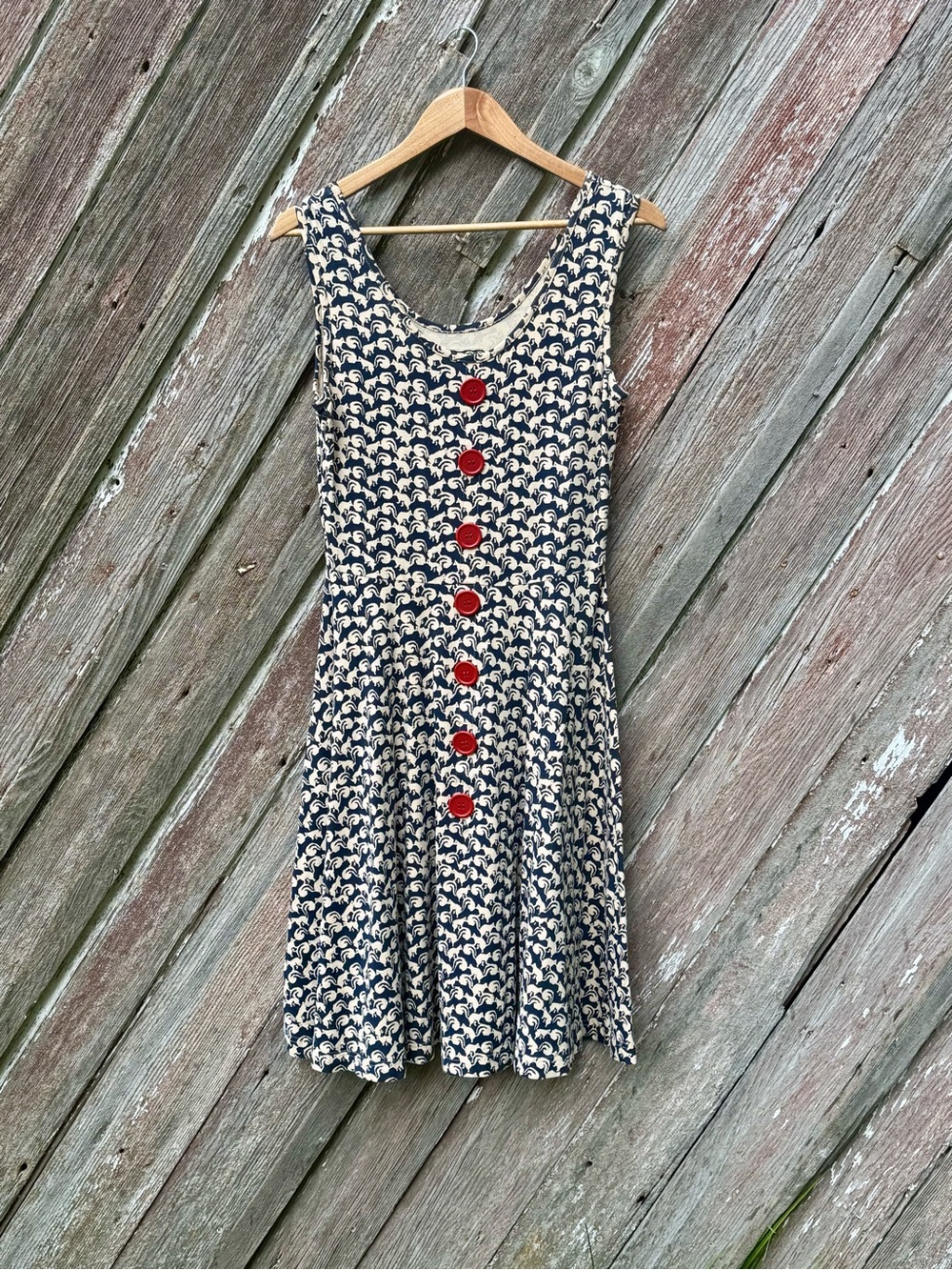 Effie’s Heart Cotton Fit & Flare Dress Squirrel Woodland Print Red Buttons M